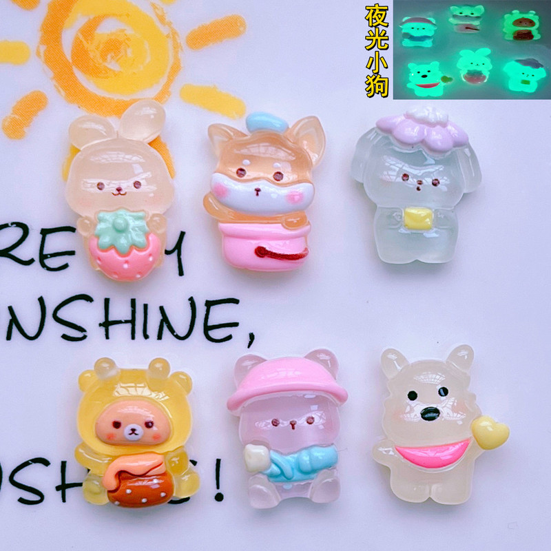 Glow-In-The-Dark Cartoon Strawberry Rabbit Puppy Cute Deer Bear Hairpin Hair Rope Hole Shoe Buckle DIY Resin Accessories