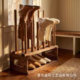 木质立式靴子收纳架落地式入户门口玄关高筒靴鞋架实木雨鞋倒挂架
