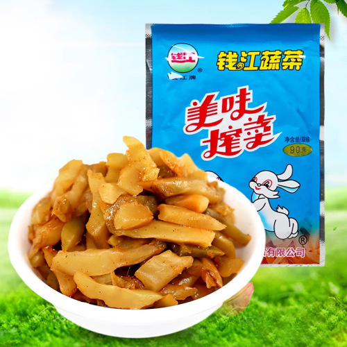 Qianjiang Brand Classic 90g Delicious Pickled Mustard Greens, Perfect Side Dish for Rice Porridge, Snacks, Soup, and Pickled Turnips