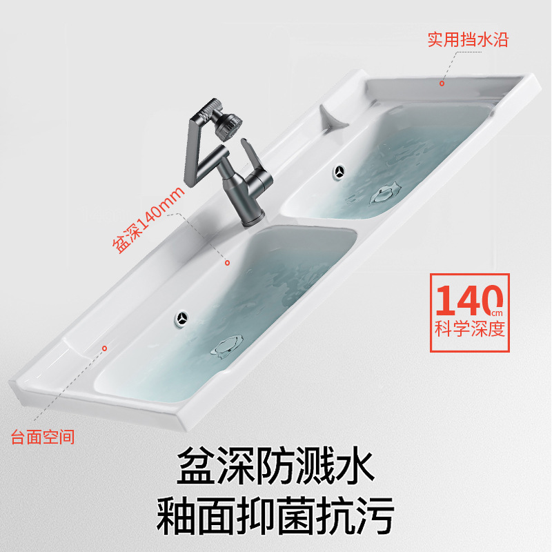 Cerámica cuadrada gruesa integrada lavabo de doble cuenca lavabo de mano lavabo de meseta semicombrado lavabo de lavabo de lavabo redondo de lavabo de lavabo único