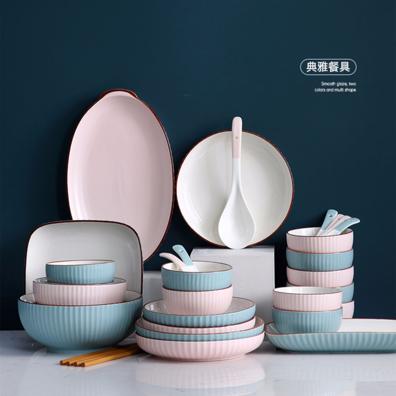 Ceramic Bowls and Plates Set Chopsticks Home Creative Personalized Noodle Soup Bowl Eating Bowl Popular Japanese Tableware Ins Style Wholesale