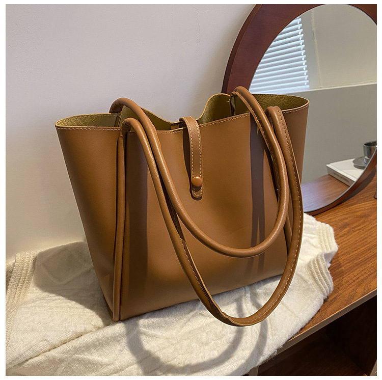 Korean Style Solid Color Bag 2025 New Women's Bag Simple Portable Tote Bag Large Capacity Spring Fashion Shoulder Bag