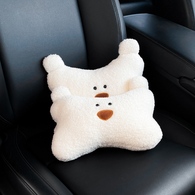 Car Lumbar Car Lumbar Pillow Cushion Headrest Set Cartoon Bear Four Seasons Plush Waist Sedentary Support Pillow