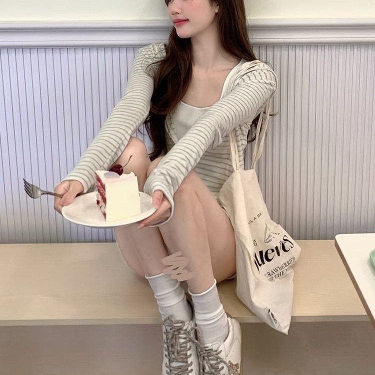 【原版面料】条纹拉链长袖连帽开衫外套女夏季短款防晒罩衫灰色|undefined