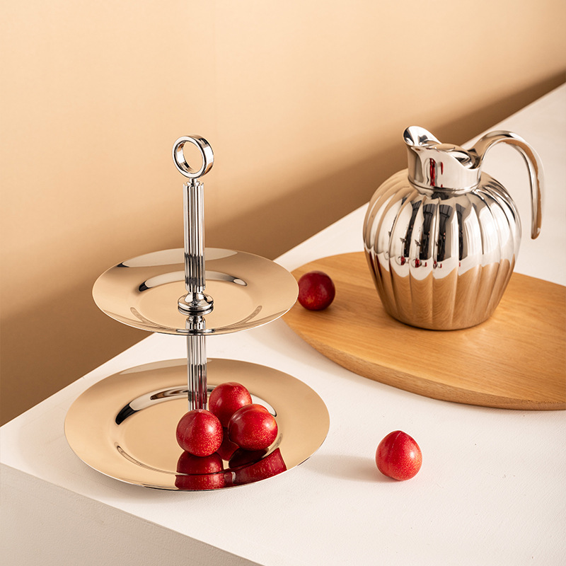 European-style stainless steel cake shelf Light luxury afternoon tea…