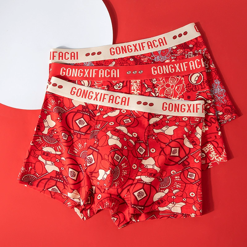 Год рождения мужское трусики хлопчатобумажные дышащие мужские боксеры большие красные новогодние свадебные шорты