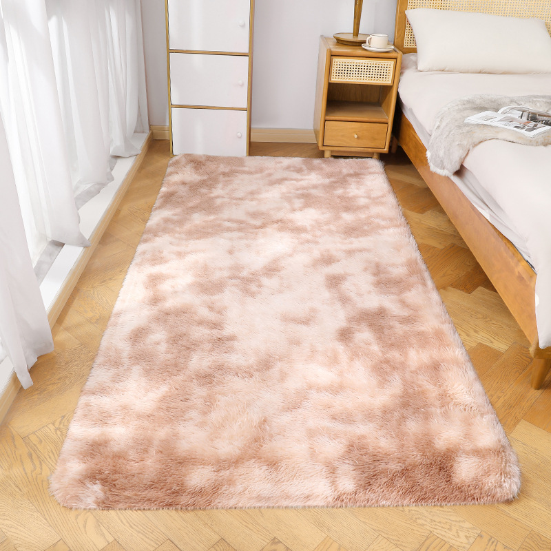 Fábrica al por mayor de lana larga alfombra tie-dyed degradado de color engrosada alfombra de cifrado sala de estar dormitorio mesita de noche alfombra manta de noche