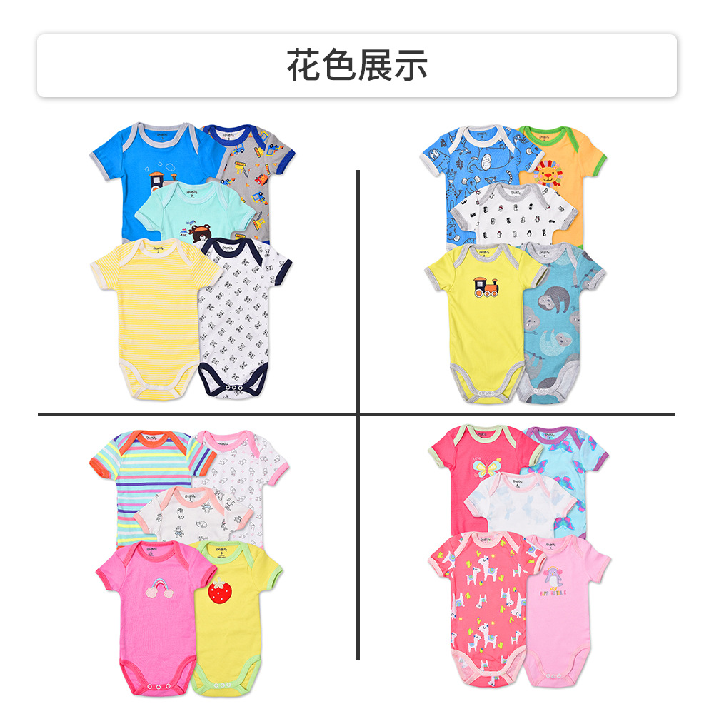 Fábrica de comercio exterior recién nacido mameluco manga corta verano sobre collar algodón bebé mono recién nacido mameluco vaina