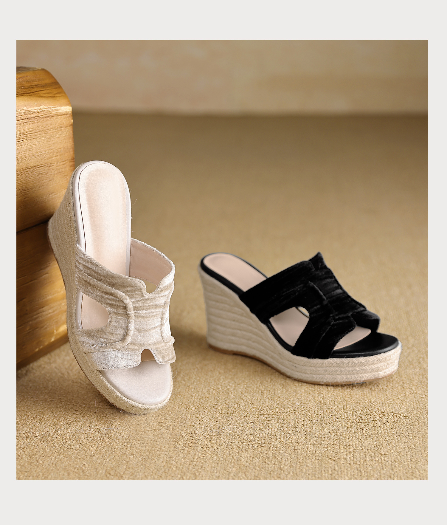 Sandal cao gót nữ đế xuồng phong cách Bohemian, quai ngang đan mây, gót 9 cm — màu đen, màu mơ chi tiết 18