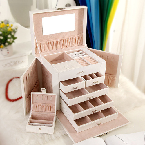 Stylish Jewelry Box & Accessory Organizer: European & American-Style PU Leather Drawer, Multi-Layered, High-Capacity Jewelry and Makeup Case