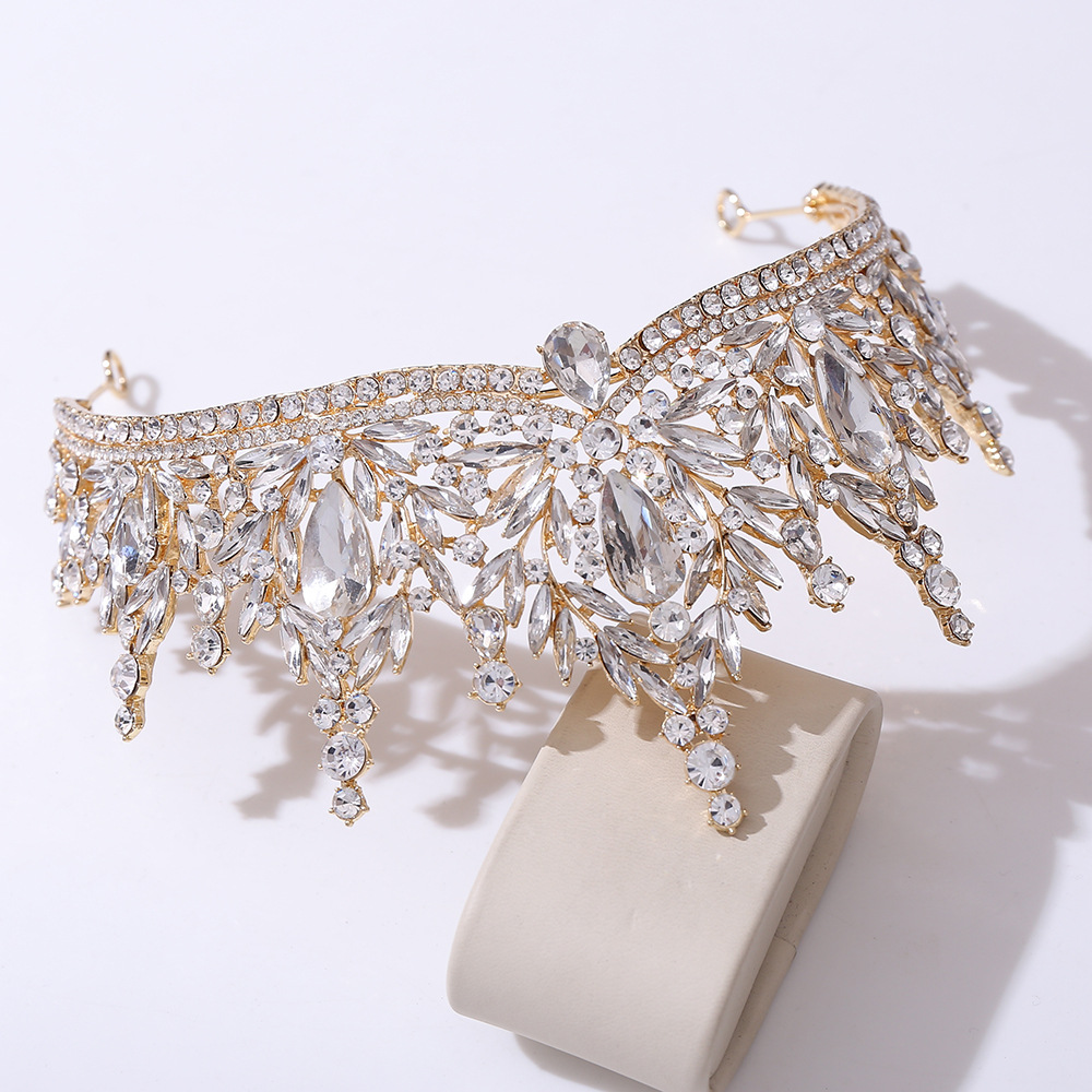 100g Weight Crown Hair Accessories Type 1 Piece Quantity Wedding, Birthday, Festival Occasion Alloy Material Leaf, Crown Pattern All Seasons Season Women's, Adults Gender Diamond Design Bridal, Shiny Style Bridal Shiny Women's Adults Leaf Crown Alloy Diamond Crown 17