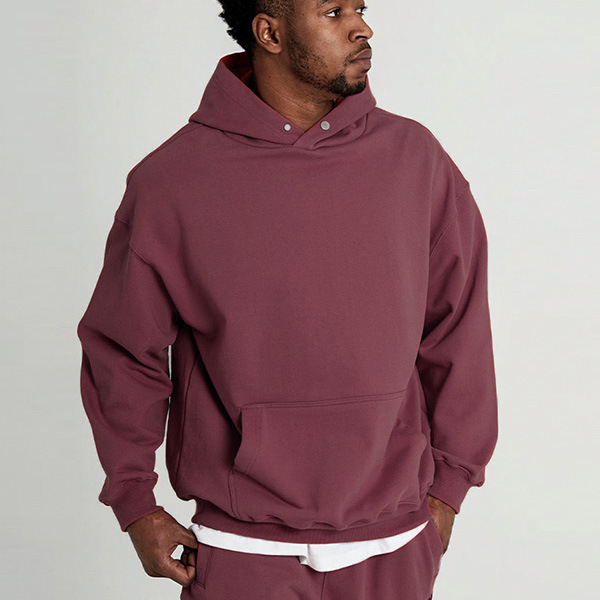 European And American Large Size Casual Sports Loose Sweatshirt Heavy Hoodie Terry Pocket Solid Color Sweatshirt Men