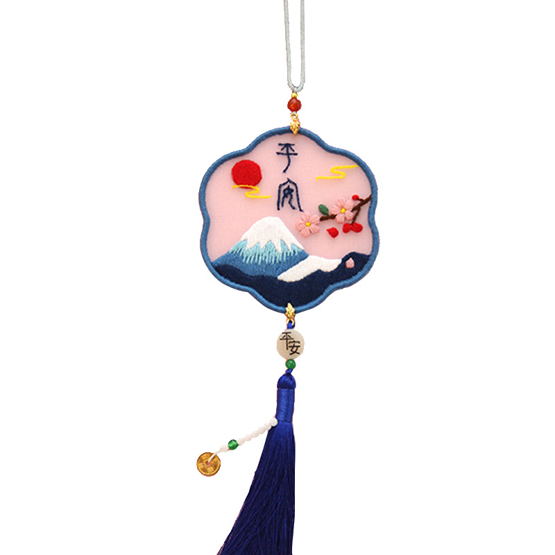 Hilo transparente hecho a mano colgante de doble cara bordado DIY paquete de material bolsita Lu Bordado estilo antiguo bolsita de punto de cruz adornos de coches