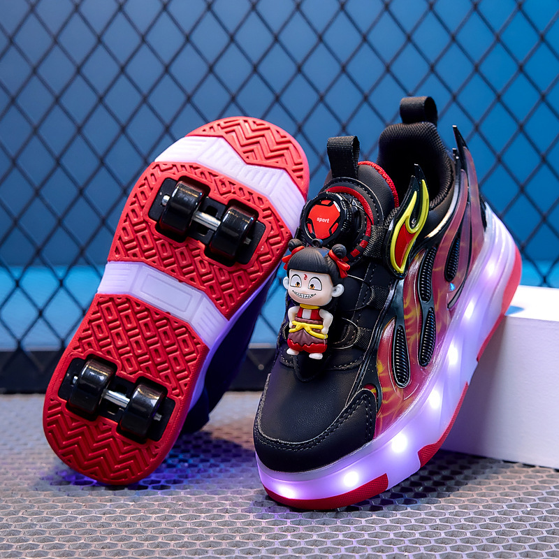 Four-Wheel Nezha Heelys Shoes for Boys, Hot Wheels, Rechargeable Luminous Wheel Shoes, Kidsren's Student Sports Eight-Wheel Skates Four-Wheel Nezha Heelys Shoes for Boys, Hot Wheels, Rechargeable Luminous Wheel Shoes, Kidsren's Student Sports Eight-Wheel Skates
