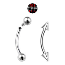 F136钛合金内螺纹弯杆圆球尖锥眉钉耳釘舌钉乳环耳饰穿刺饰品阴旋