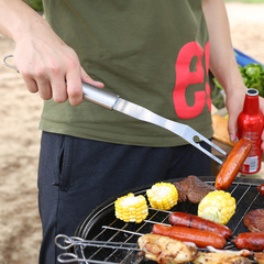 Stainless steel barbecue meat fork wooden handle barbecue utensils split meat fork steak fork corn roast chicken duck fish outdoor grill