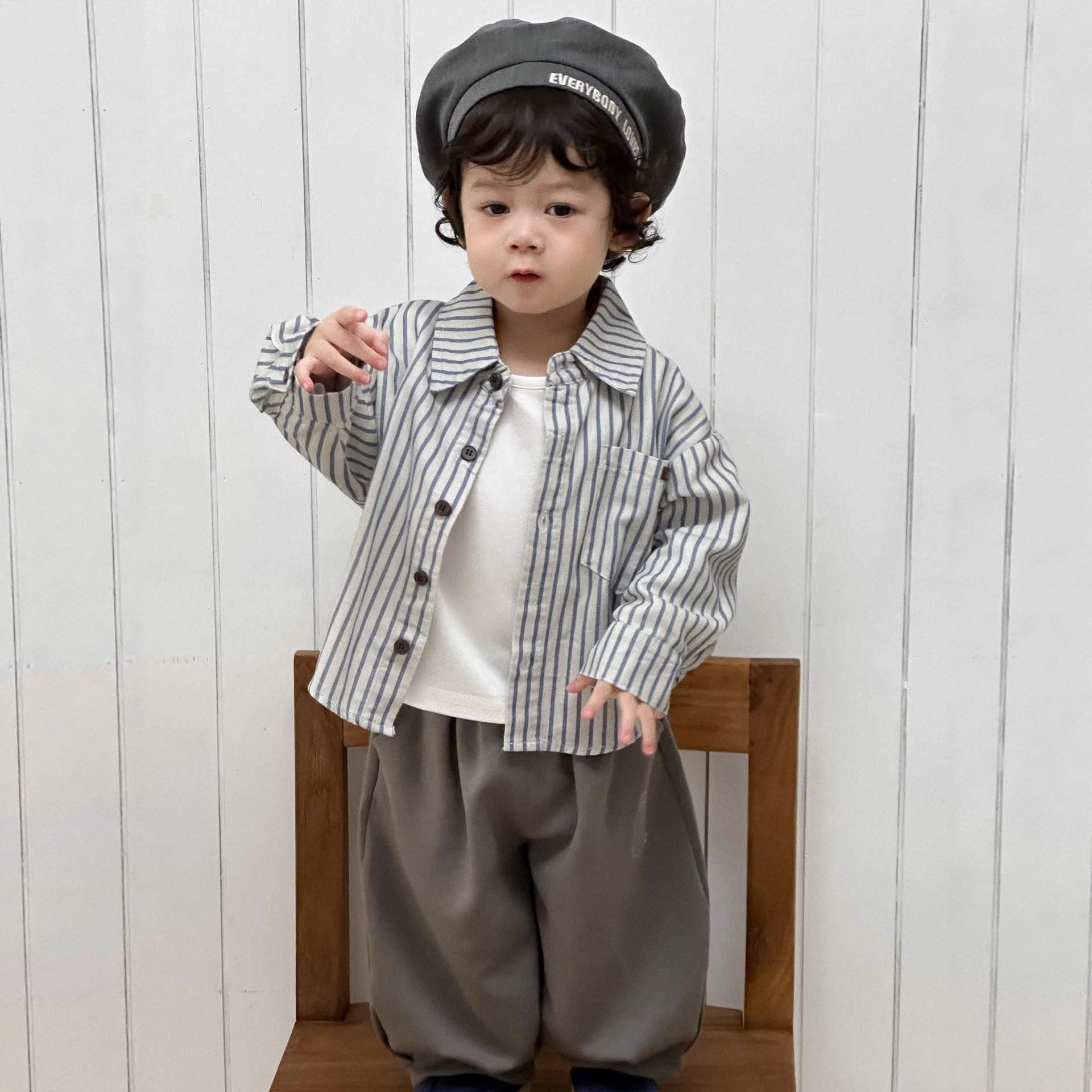 宝宝秋季衣服2025新款韩版童装男童衬衣T恤卫裤套装定制批发服装