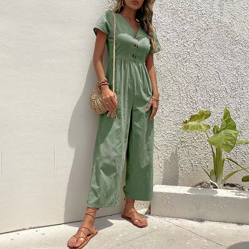 Amazon transfronterizo de comercio exterior 2023 nuevo europeo y americano casual cercanías recortada pantalones verano pierna ancha Mono para las mujeres image 5