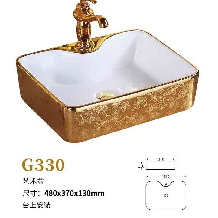 Export wholesale golden flower table basin ceramic wash basin household hotel bathroom wash basin color art basin