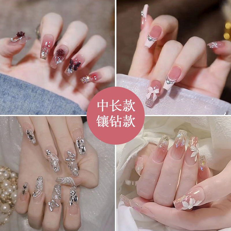 Tiktok best-selling diamond nail piece nail art fake nail patch advanced handmade wear nail long finished product wholesale