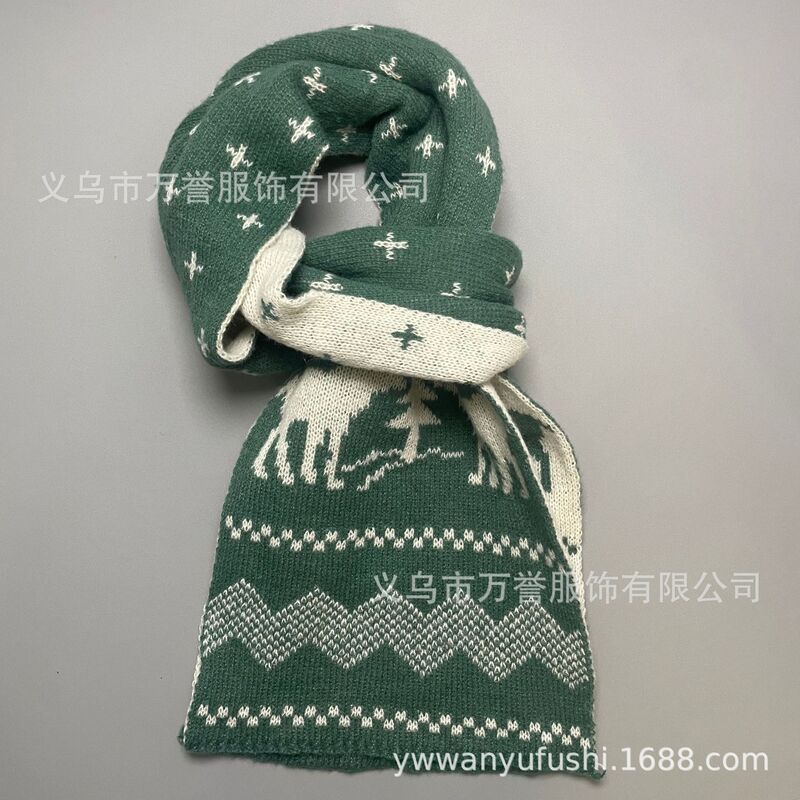 クロスボーダークリスマススカーフ女性用冬用高級アウトドアストリートレッド多用途ジャカードエルク暖かいニットスカーフ|undefined