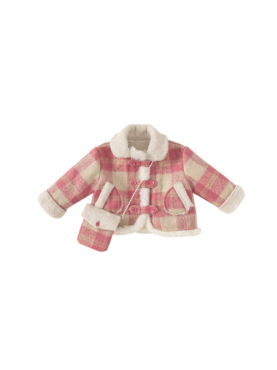 Youbao ropa para niños para niñas más chaqueta de solapa gruesa de terciopelo 2024 invierno nuevo abrigo cálido abrigo a cuadros para bebés