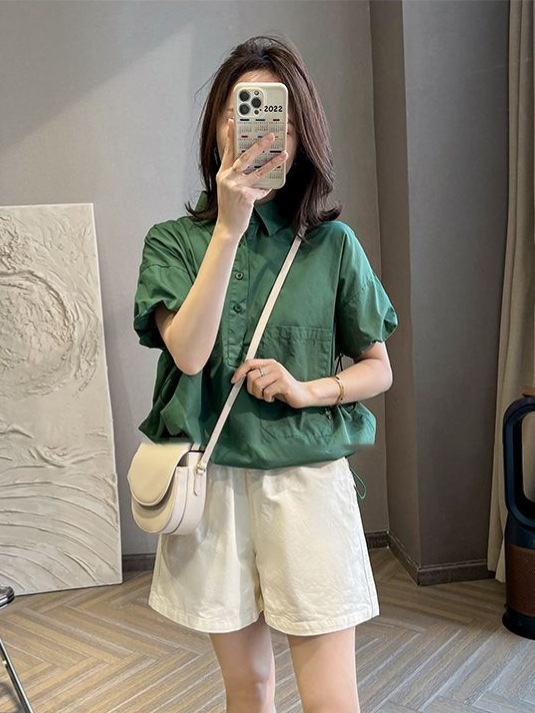 Quần short nữ ống rộng cạp cao dáng suông chất vải mỏng mùa hè — màu đen