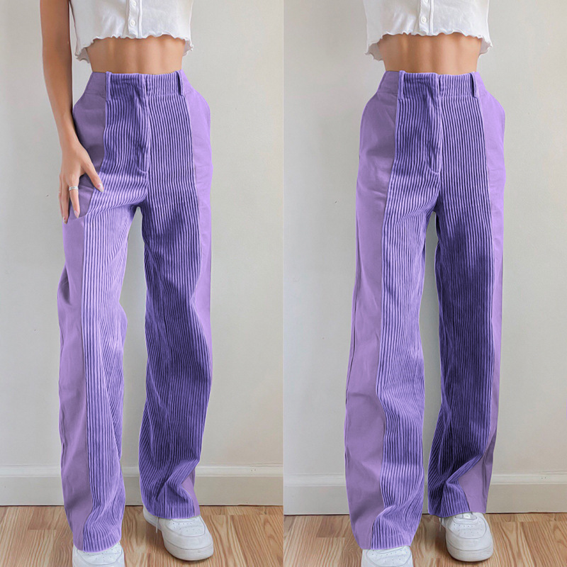 Women's Straight Pants Loose Color Matching Casual Pants Solid Color Wick Flannel Pants