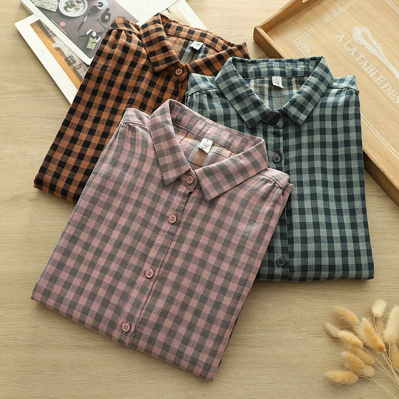 2025 весна новый классический клетчатый принт свободный женский кардиган рубашка с длинными рукавами оптовая волна