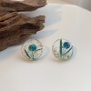 Retro silver needle, earrings, round cute epoxy resin, silver 925 sample