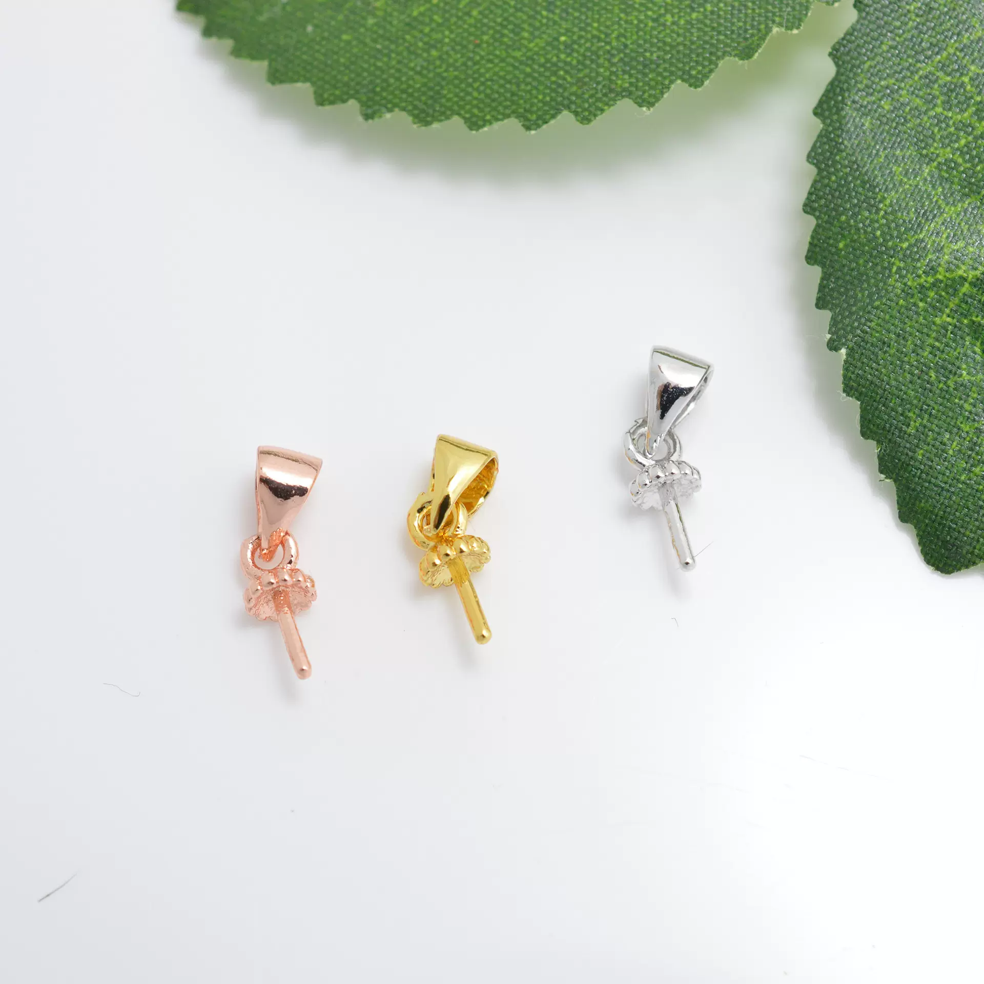 DIY珍珠项链简易条纹吊坠扣吊坠托 铜镀真金吊坠针珍珠空托配件