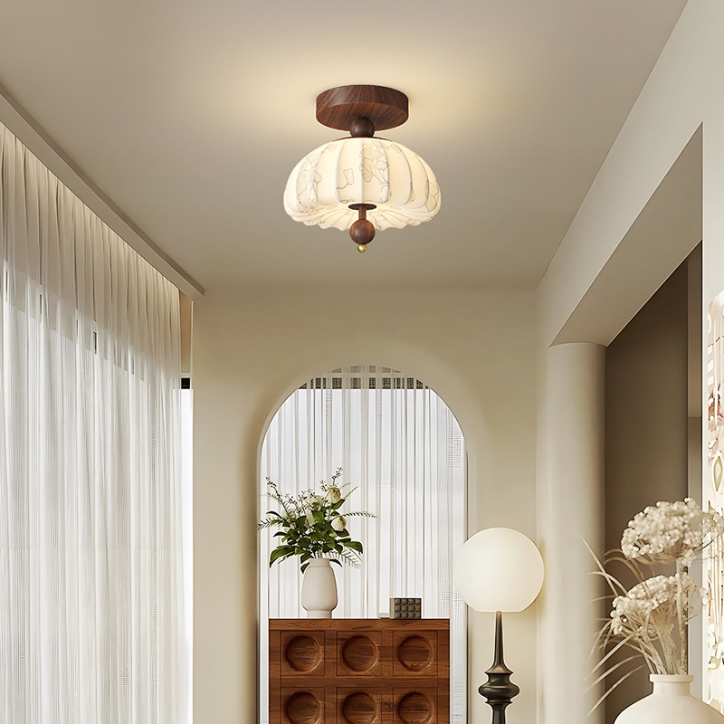 Tela de impresión de estilo medio estilo Song estilo retro junto a la cama candelabro pequeño 2025 nueva lámpara de entrada de pasillo de crema