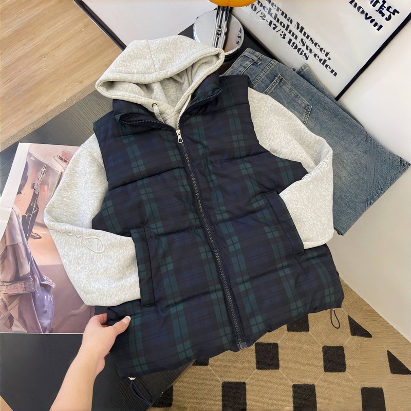 胖mm大码棉服马甲女秋冬新款韩版百搭复古叠穿格纹立领坎肩外套潮|undefined