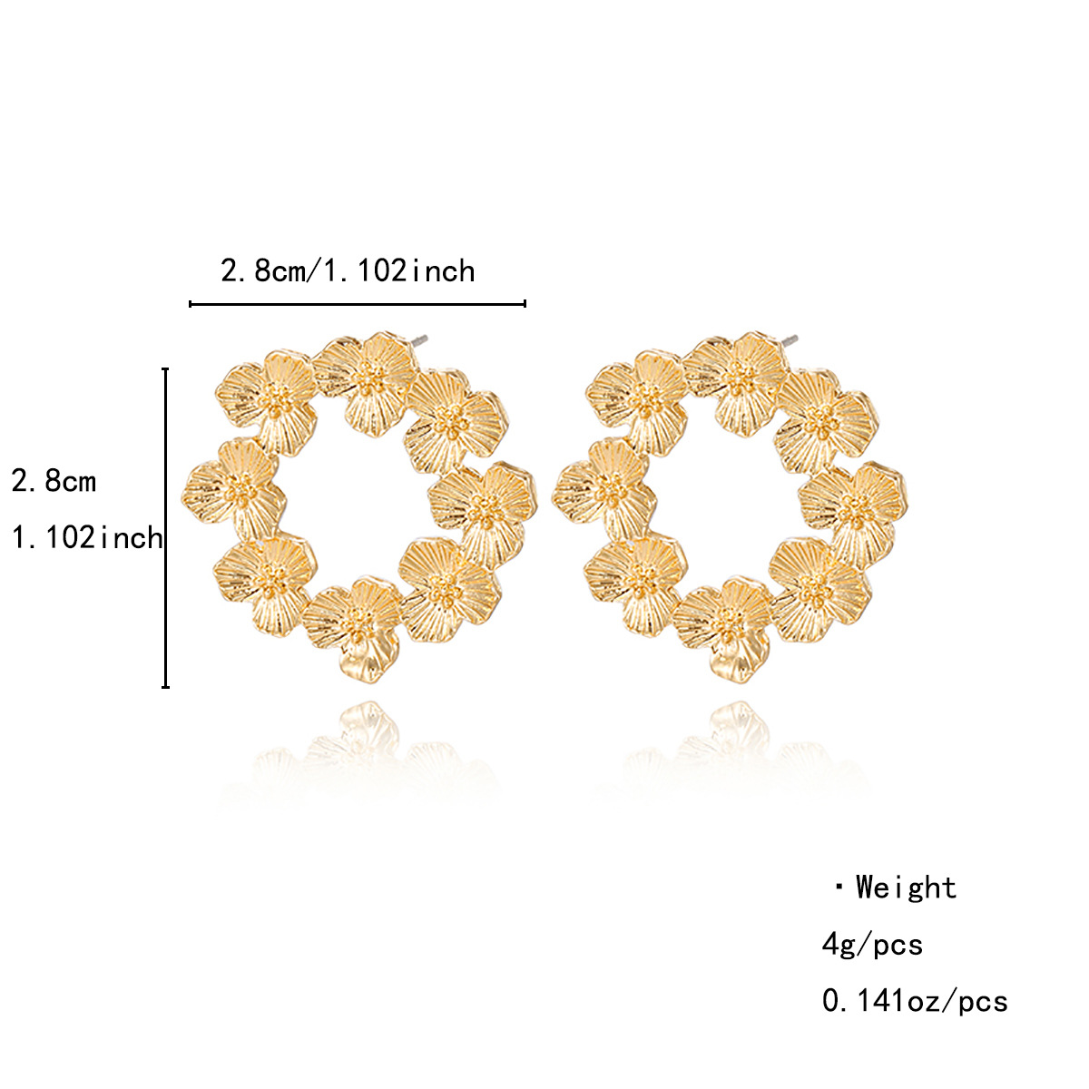 Kenjie Moda europea y americana Atmósfera Oro Pendientes de flores tridimensionales Temperamento Metal Pendientes de pétalos multicapa Pendientes de fiesta