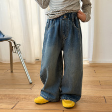 【加绒】艾摩贝贝儿童加厚保暖复合180g奥粒绒复古做旧破洞牛仔裤