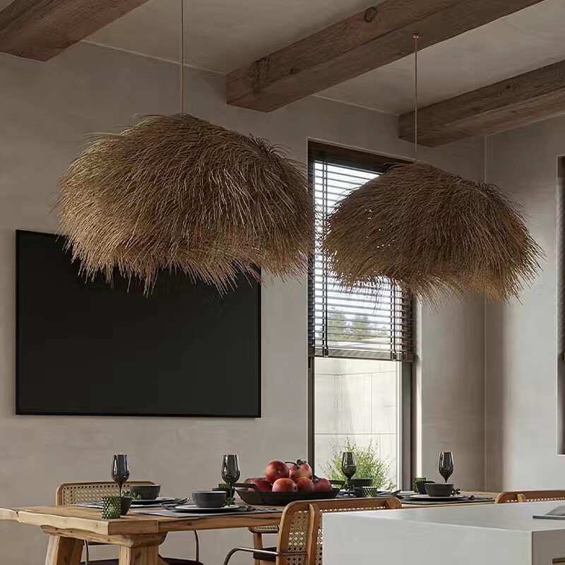 Japanese-Style Grass Art Pendant Lamp Retro Designer Zen Restaurant Wabi-Sabi Style Homestay Tea Room Teahouse Rattan Art Chinese-Style Pendant Lamp