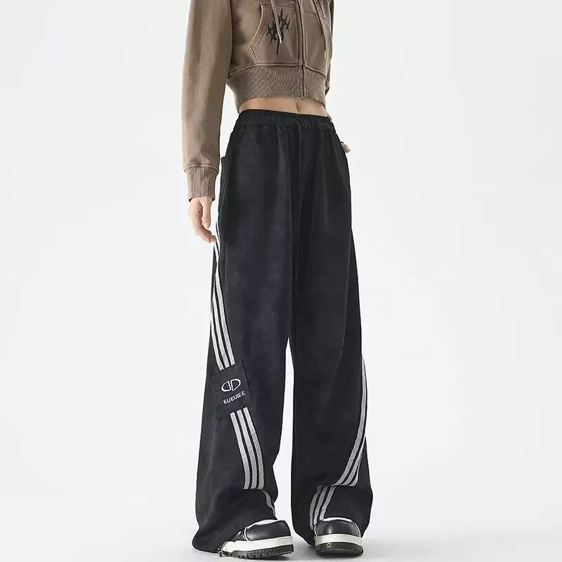 衫少服饰美式扎染垂感运动卫裤男女秋季潮牌三条杠宽松阔腿拖地裤