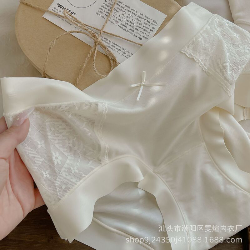 Modal Underwear for Women, Mid-Waist, Seamless, Retro Lace Splicing, Skin-Friendly, Nude Feel, Cotton Crotch, Breathable Briefs