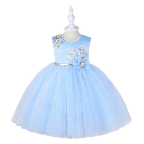 Ladies' Summer Cross-border Children's Dress with Tulle, Little Girl Piano Performance Dress, Solid Color Children's Princess Dress