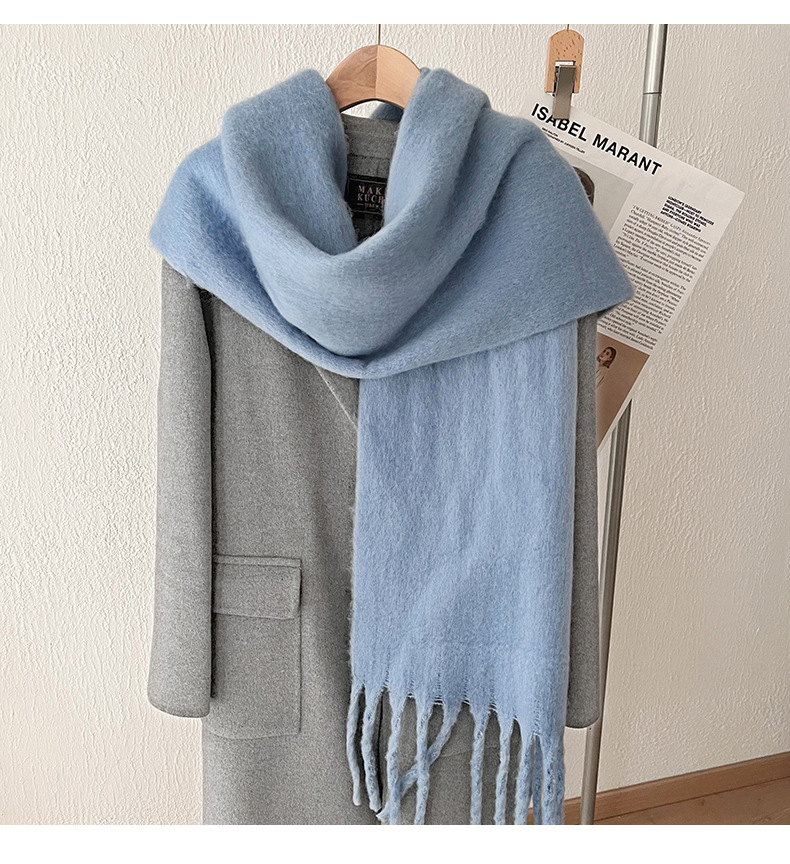 Solid color mohair with lazy style, soft fluffy solid color, big pull hair warm scarf for students and couples_voghion.com
