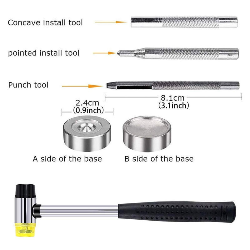 Amazon 12,5mm botón a presión de metal + herramienta de instalación conjunto de combinación de martillo 633 botón de metal botón oscuro