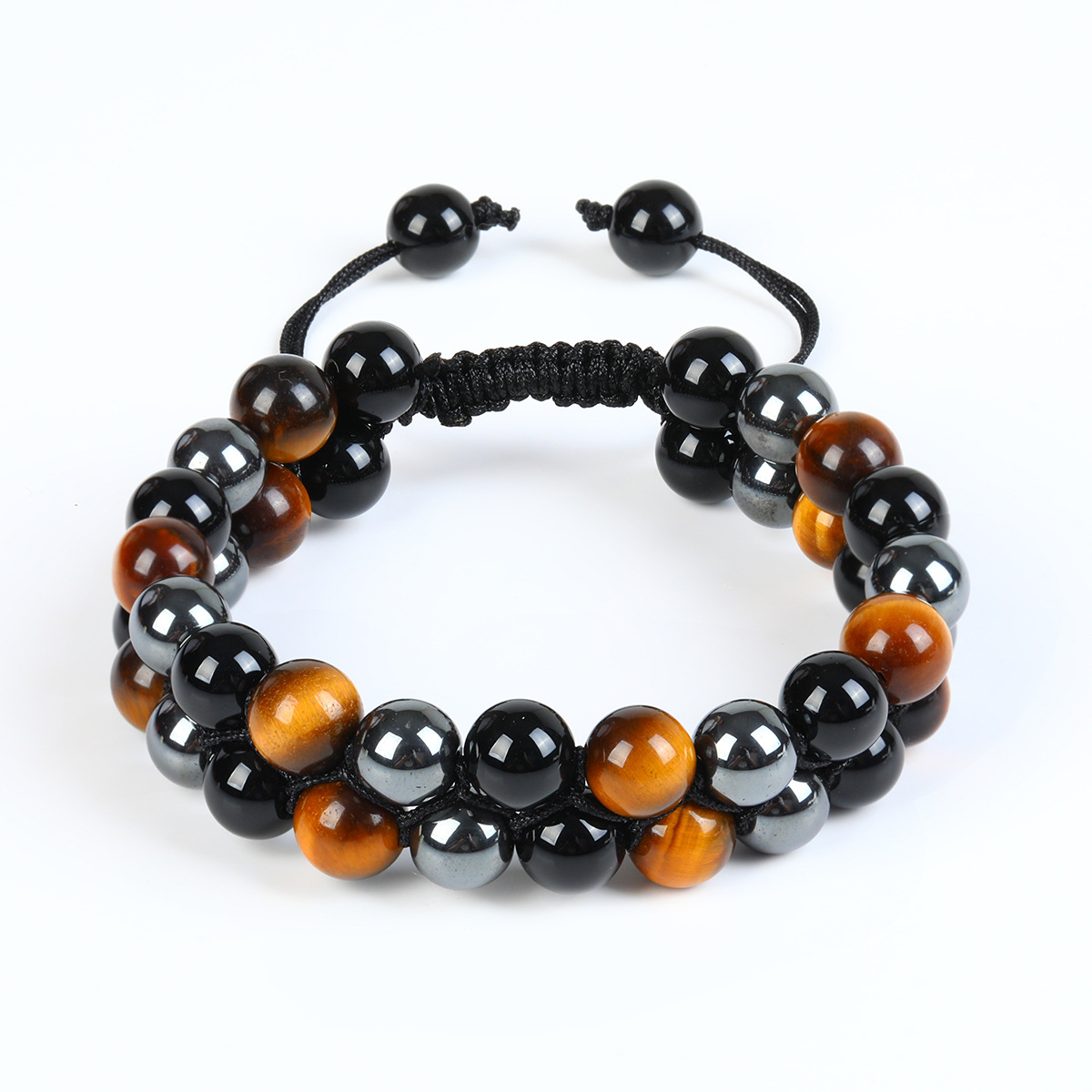 3A yellow tiger eye black glass bead red iron stone