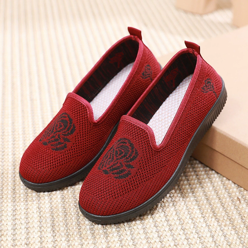 Тканевая обувь Old Beijing, Женская Летающая тканая сетчатая поверхность, дышащее мягкое дно, нескользящая обувь без шнуровки, однослойная обувь для среднего и пожилого возраста, материнская обувь оптом