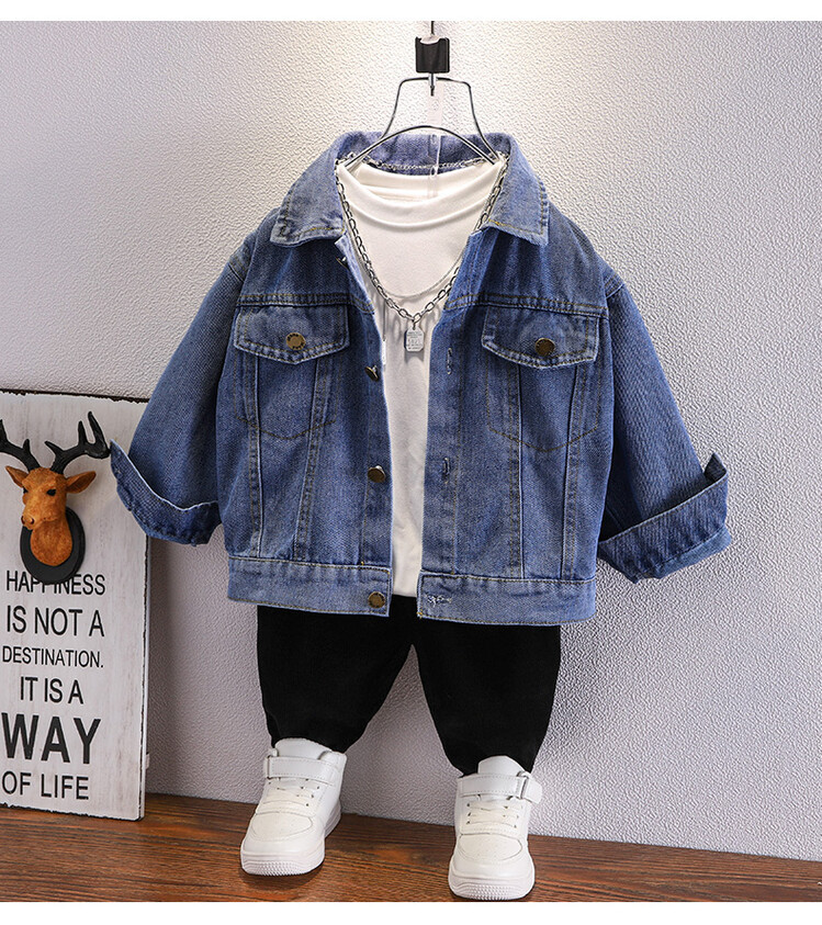 Boys back bear 2024 Spring Autumn new children's cool and trendy jacket boys denim clothing trend_voghion.com
