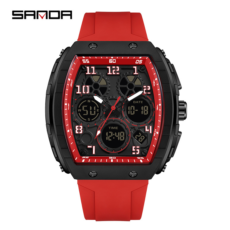SANDA marca reloj electrónico digital multi-funcional de moda reloj de los hombres de moda de silicona impermeable reloj de alarma reloj de los hombres