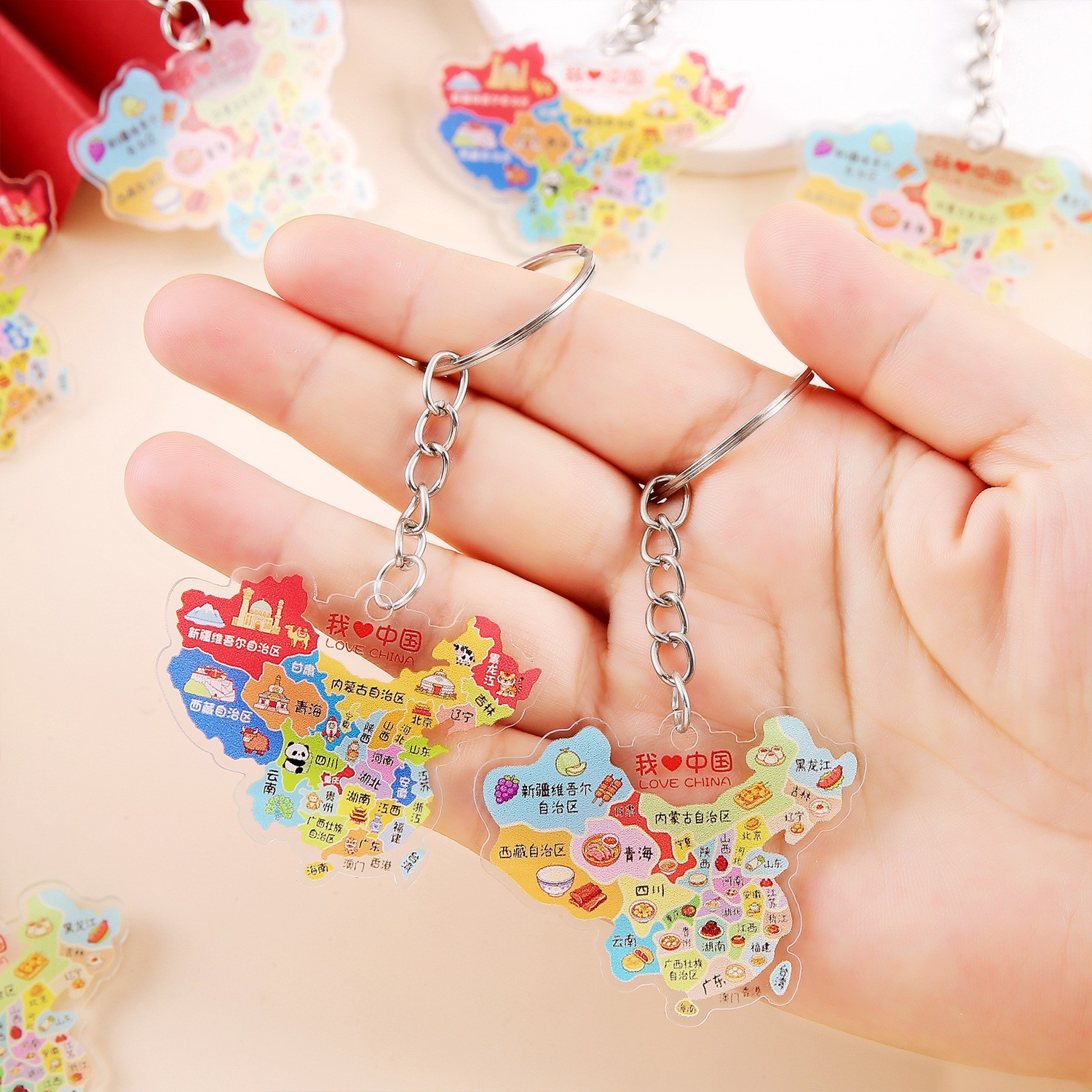 China Map Keychain Student Acrylic Patriotic Bag Decoration Pendant Cultural Creative Commemorative Keyring Small Gift
