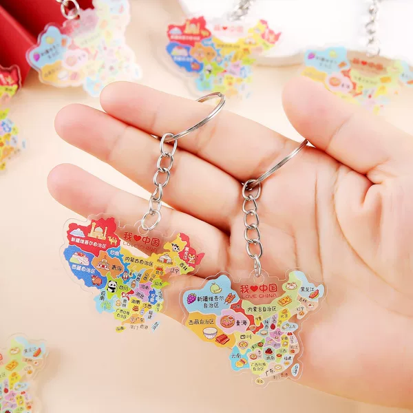 China Map Keychain Student Acrylic Patriotic Bag Decoration Pendant Cultural Creative Commemorative Keyring Small Gift