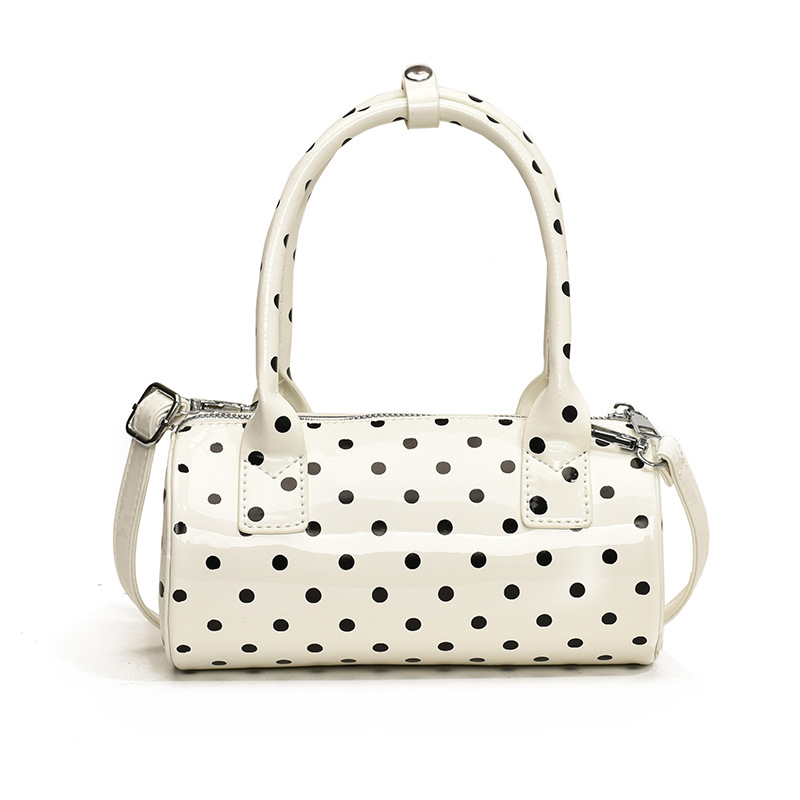 Trending Polka Dot Cylinder Handbag For Women 2024 New Korean Style Niche Shoulder Crossbody Bag Versatile Boston Bag - Thumbnail 7