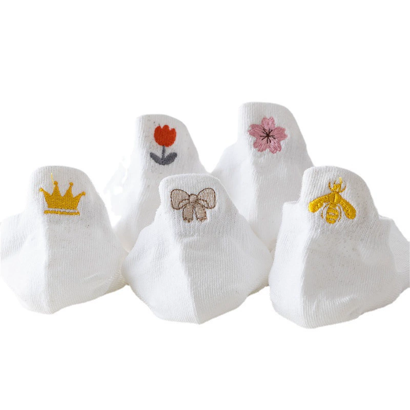 White summer thin socks, heel sticker low-cut, with embroidery