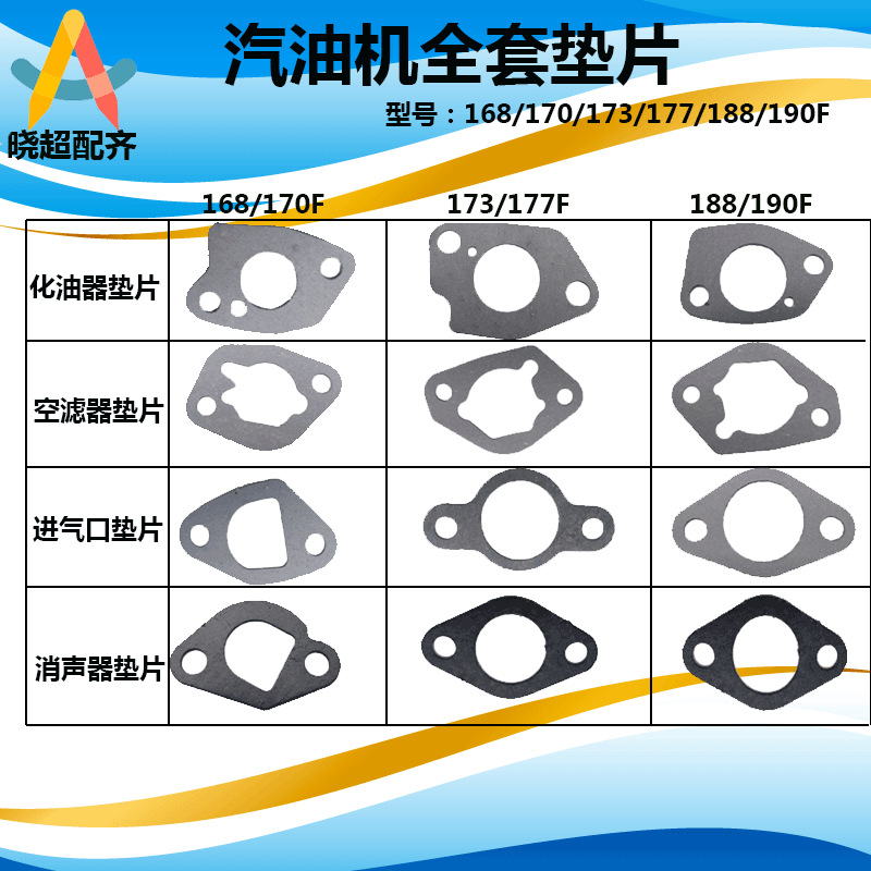 汽油发电机水泵配件168F/173F/188F化油器空滤器进气口消声器垫片